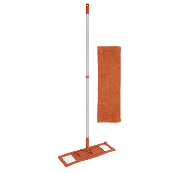 Vloerwisser microvezel - met steel - verstelbaar - vloertrekker - oranje - met 1 extra dweil