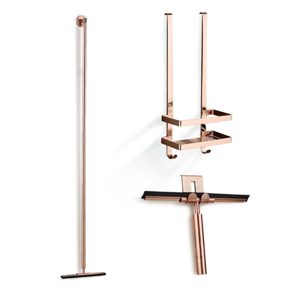 Saniclear Copper douche accessoiresset met wissers en shampoohouder geborsteld koper